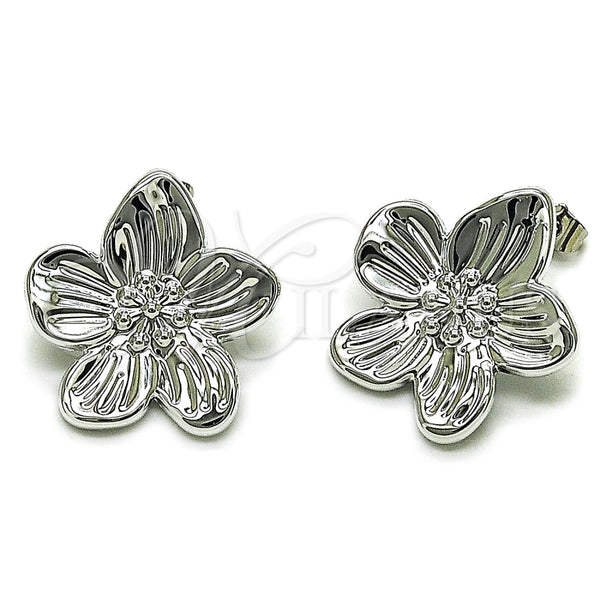 White Gold Filled Ring — Stud Earring Flower Design Polished 02. — main product view — SKU 165624 | Oro Laminado Blanco anillo — Stud Earring flor diseño pulido 02. — SKU 165624