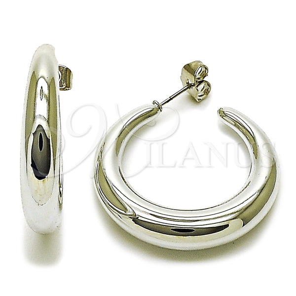 White Gold Filled Hoop Earrings — Medium Hoop Polished 02. — main product view — SKU 165638 | Oro Laminado Blanco aretes de aro — Medium Hoop pulido 02. — SKU 165638