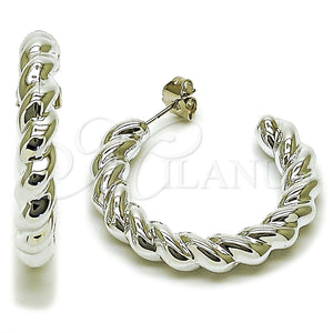 White Gold Filled Hoop Earrings — Medium Hoop Twist Design Polished 02. — main product view — SKU 165704 | Oro Laminado Blanco aretes de aro — Medium Hoop Twist diseño pulido 02. — SKU 165704
