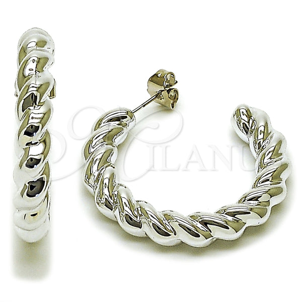 White Gold Filled Hoop Earrings — Medium Hoop Twist Design Polished 02. — main product view — SKU 165704 | Oro Laminado Blanco aretes de aro — Medium Hoop Twist diseño pulido 02. — SKU 165704