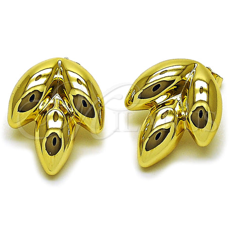 Stainless Steel Stud Earring, Leaf Design, Polished, Golden Finish, 02.455.0018.1