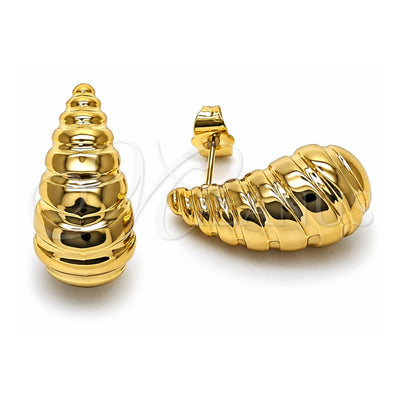 Stainless Steel Stud Earring, Teardrop Design, Polished, Golden Finish, 02.467.0068
