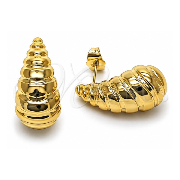 Stainless Steel Stud Earring, Teardrop Design, Polished, Golden Finish, 02.467.0068