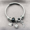 Stainless Steel Individual Bangle, key and Suitecase Design, with White Cubic Zirconia and Jet Crystal, Black Enamel Finish, Rhodium Finish, 07.464.0033 (03 MM Thickness, One size fits all)
