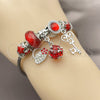 Stainless Steel Individual Bangle, key and Suitecase Design, with Garnet Cubic Zirconia and Light Siam Crystal, Red Enamel Finish, Rhodium Finish, 07.464.0034 (03 MM Thickness, One size fits all)