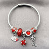 Stainless Steel Individual Bangle, key and Suitecase Design, with Garnet Cubic Zirconia and Light Siam Crystal, Red Enamel Finish, Rhodium Finish, 07.464.0034 (03 MM Thickness, One size fits all)