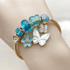 Stainless Steel Individual Bangle, Butterfly and Flower Design, with Light Turquoise and Crystal Crystal, Turquoise Enamel Finish, Golden Finish, 07.464.0035 (03 MM Thickness, One size fits all)