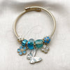 Stainless Steel Individual Bangle, Butterfly and Flower Design, with Light Turquoise and Crystal Crystal, Turquoise Enamel Finish, Golden Finish, 07.464.0035 (03 MM Thickness, One size fits all)