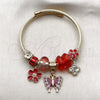 Stainless Steel Individual Bangle, Butterfly and Flower Design, with Light Siam and Crystal Crystal, Red Enamel Finish, Golden Finish, 07.464.0036 (03 MM Thickness, One size fits all)