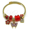 Stainless Steel Individual Bangle, Butterfly and Flower Design, with Light Siam and Crystal Crystal, Red Enamel Finish, Golden Finish, 07.464.0036 (03 MM Thickness, One size fits all)
