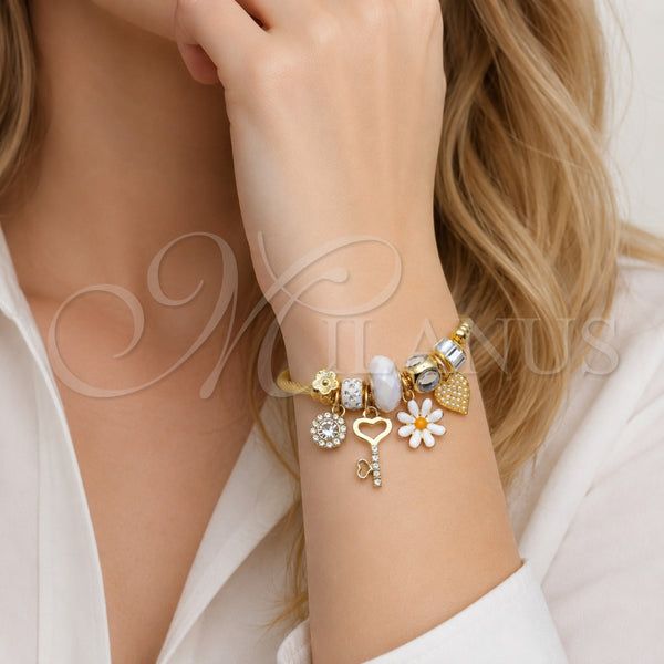 Stainless Steel Jewelry — Individual Bangle Flower and Heart Design with Crystal — alternate product view — SKU 165750 | Acero Inoxidable joyería — Individual Bangle flor and corazón diseño with cristal — SKU 165750