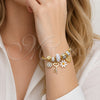 Stainless Steel Individual Bangle, Flower and Heart Design, with Crystal and Aurore Boreale Crystal, White Enamel Finish, Golden Finish, 07.464.0037 (03 MM Thickness, One size fits all)