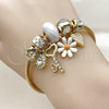 Stainless Steel Individual Bangle, Flower and Heart Design, with Crystal and Aurore Boreale Crystal, White Enamel Finish, Golden Finish, 07.464.0037 (03 MM Thickness, One size fits all)