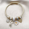 Stainless Steel Individual Bangle, Flower and Heart Design, with Crystal and Aurore Boreale Crystal, White Enamel Finish, Golden Finish, 07.464.0037 (03 MM Thickness, One size fits all)