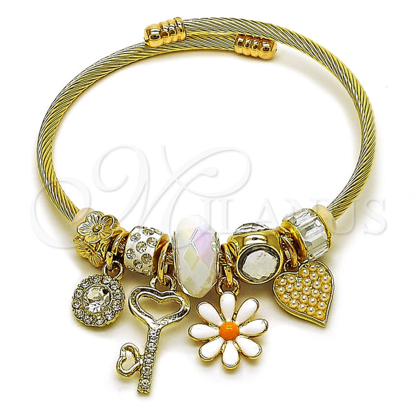 Stainless Steel Jewelry — Individual Bangle Flower and Heart Design with Crystal — main product view — SKU 165750 | Acero Inoxidable joyería — Individual Bangle flor and corazón diseño with cristal — SKU 165750