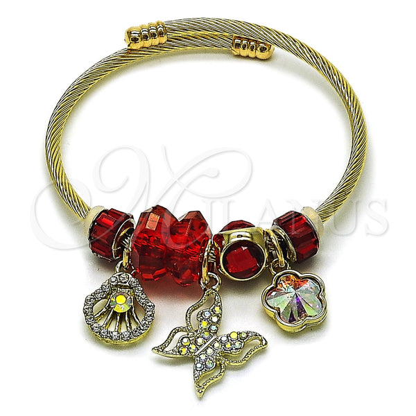 Stainless Steel Jewelry — Individual Bangle Butterfly and Shell Design with Siam — main product view — SKU 165751 | Acero Inoxidable joyería — Individual Bangle mariposa and Shell diseño with Siam — SKU 165751