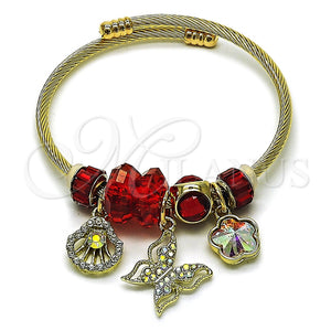 Stainless Steel Jewelry — Individual Bangle Butterfly and Shell Design with Siam — main product view — SKU 165751 | Acero Inoxidable joyería — Individual Bangle mariposa and Shell diseño with Siam — SKU 165751