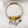 Stainless Steel Individual Bangle, Butterfly and Shell Design, with Light Smoked Topaz and Aurore Boreale Crystal, Polished, Golden Finish, 07.464.0038.1 (03 MM Thickness, One size fits all)