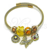 Stainless Steel Individual Bangle, Butterfly and Shell Design, with Light Smoked Topaz and Aurore Boreale Crystal, Polished, Golden Finish, 07.464.0038.1 (03 MM Thickness, One size fits all)