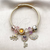 Stainless Steel Individual Bangle, Shell and key Design, with Light Rose and Crystal Crystal, White Enamel Finish, Golden Finish, 07.464.0039 (03 MM Thickness, One size fits all)