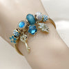 Stainless Steel Individual Bangle, Flower and key Design, with Light Turquoise and Crystal Crystal, Turquoise Enamel Finish, Golden Finish, 07.464.0040 (03 MM Thickness, One size fits all)