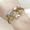 Stainless Steel Individual Bangle, Flower and Four-leaf Clover Design, with Light Turquoise and Light Rose Crystal, Polished, Golden Finish, 07.464.0041 (03 MM Thickness, One size fits all)