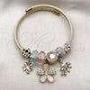Stainless Steel Individual Bangle, Flower and Four-leaf Clover Design, with Light Turquoise and Light Rose Crystal, Polished, Golden Finish, 07.464.0041 (03 MM Thickness, One size fits all)