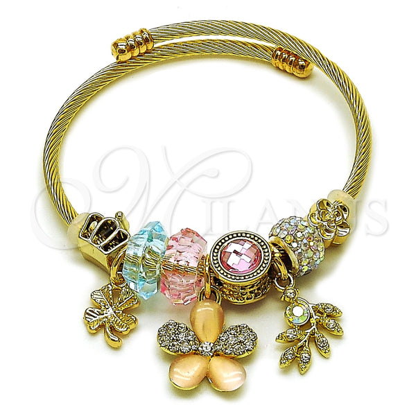 Stainless Steel Jewelry — Individual Bangle Flower and Four-leaf Clover Design with — main product view — SKU 165755 | Acero Inoxidable joyería — Individual Bangle flor and Four-leaf Clover diseño with — SKU 165755
