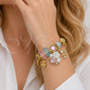 Stainless Steel Individual Bangle, Flower and Four-leaf Clover Design, with Light Rose and Aurore Boreale Crystal, Polished, Golden Finish, 07.464.0042 (03 MM Thickness, One size fits all)
