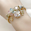 Stainless Steel Individual Bangle, Flower and Four-leaf Clover Design, with Light Rose and Aurore Boreale Crystal, Polished, Golden Finish, 07.464.0042 (03 MM Thickness, One size fits all)