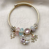 Stainless Steel Individual Bangle, Flower and Four-leaf Clover Design, with Light Rose and Aurore Boreale Crystal, Polished, Golden Finish, 07.464.0042 (03 MM Thickness, One size fits all)