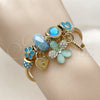 Stainless Steel Individual Bangle, Flower and Heart Design, with Light Turquoise and Indicolite Crystal, Turquoise Enamel Finish, Golden Finish, 07.464.0043 (03 MM Thickness, One size fits all)