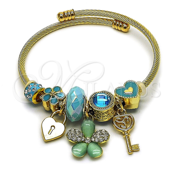 Stainless Steel Jewelry — Individual Bangle Flower and Heart Design with Light — main product view — SKU 165757 | Acero Inoxidable joyería — Individual Bangle flor and corazón diseño with Light — SKU 165757