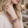 Stainless Steel Individual Bangle, Butterfly and Four-leaf Clover Design, with Violet Crystal, Polished, Golden Finish, 07.464.0045 (03 MM Thickness, One size fits all)