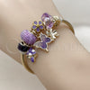 Stainless Steel Individual Bangle, Butterfly and Four-leaf Clover Design, with Violet Crystal, Polished, Golden Finish, 07.464.0045 (03 MM Thickness, One size fits all)