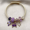 Stainless Steel Individual Bangle, Butterfly and Four-leaf Clover Design, with Violet Crystal, Polished, Golden Finish, 07.464.0045 (03 MM Thickness, One size fits all)