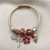 Stainless Steel Individual Bangle, Flower and key Design, with Light Siam and Crystal Crystal, Red Enamel Finish, Golden Finish, 07.464.0046 (03 MM Thickness, One size fits all)