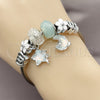 Stainless Steel Individual Bangle, Moon and Star Design, with Crystal and Turquoise Crystal, White Enamel Finish, Rhodium Finish, 07.464.0048 (03 MM Thickness, One size fits all)