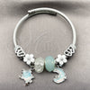 Stainless Steel Individual Bangle, Moon and Star Design, with Crystal and Turquoise Crystal, White Enamel Finish, Rhodium Finish, 07.464.0048 (03 MM Thickness, One size fits all)