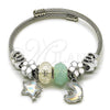 Stainless Steel Individual Bangle, Moon and Star Design, with Crystal and Turquoise Crystal, White Enamel Finish, Rhodium Finish, 07.464.0048 (03 MM Thickness, One size fits all)