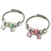 Stainless Steel Individual Bangle, Moon and Star Design, with Crystal and Turquoise Crystal, White Enamel Finish, Rhodium Finish, 07.464.0048 (03 MM Thickness, One size fits all)