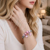 Stainless Steel Individual Bangle, Moon and Star Design, with Light Rose Crystal, Pink Enamel Finish, Rhodium Finish, 07.464.0048.1 (03 MM Thickness, One size fits all)