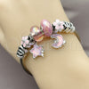 Stainless Steel Individual Bangle, Moon and Star Design, with Light Rose Crystal, Pink Enamel Finish, Rhodium Finish, 07.464.0048.1 (03 MM Thickness, One size fits all)