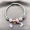 Stainless Steel Individual Bangle, Moon and Star Design, with Light Rose Crystal, Pink Enamel Finish, Rhodium Finish, 07.464.0048.1 (03 MM Thickness, One size fits all)