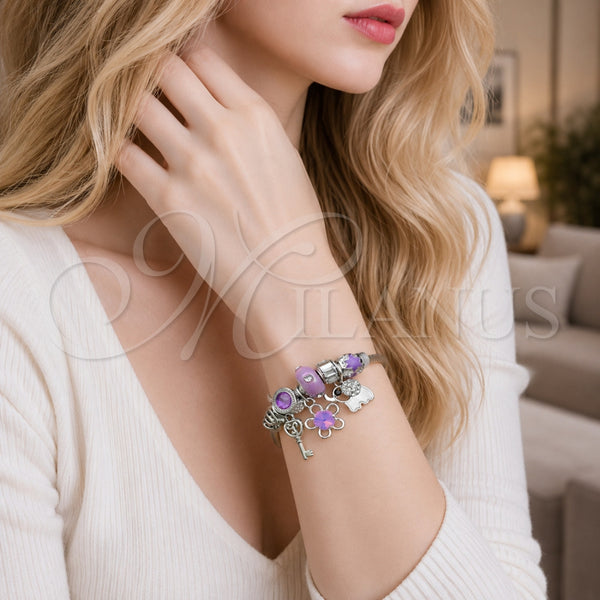 Stainless Steel Jewelry — Individual Bangle Flower and Elephant Design with Violet — alternate product view — SKU 165764 | Acero Inoxidable joyería — Individual Bangle flor and Elephant diseño with Violet — SKU 165764