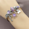 Stainless Steel Individual Bangle, Flower and Elephant Design, with Violet and Crystal Crystal, Purple Enamel Finish, Rhodium Finish, 07.464.0049 (03 MM Thickness, One size fits all)