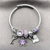 Stainless Steel Individual Bangle, Flower and Elephant Design, with Violet and Crystal Crystal, Purple Enamel Finish, Rhodium Finish, 07.464.0049 (03 MM Thickness, One size fits all)