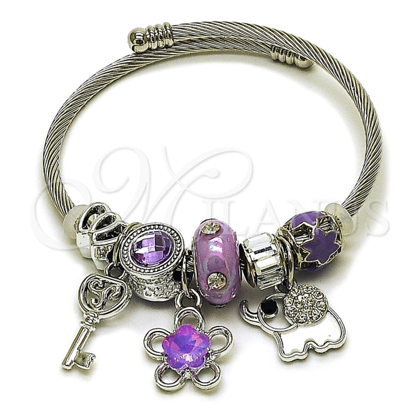 Stainless Steel Jewelry — Individual Bangle Flower and Elephant Design with Violet — main product view — SKU 165764 | Acero Inoxidable joyería — Individual Bangle flor and Elephant diseño with Violet — SKU 165764