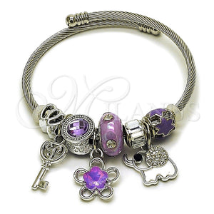 Stainless Steel Jewelry — Individual Bangle Flower and Elephant Design with Violet — main product view — SKU 165764 | Acero Inoxidable joyería — Individual Bangle flor and Elephant diseño with Violet — SKU 165764