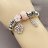 Stainless Steel Individual Bangle, Heart and Leaf Design, with Light Rose and Crystal Crystal, Pink Enamel Finish, Rhodium Finish, 07.454.0010 (03 MM Thickness, One size fits all)